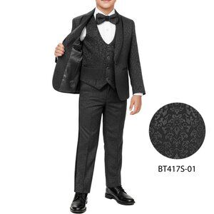 Black Paisley Shawl Collar 5 Piece Boys Tuxedo